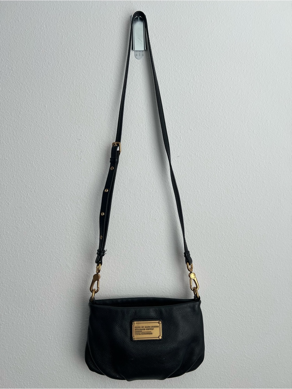 Marc by Marc Jacobs Black Leather Crossbody with Gold Plaque
